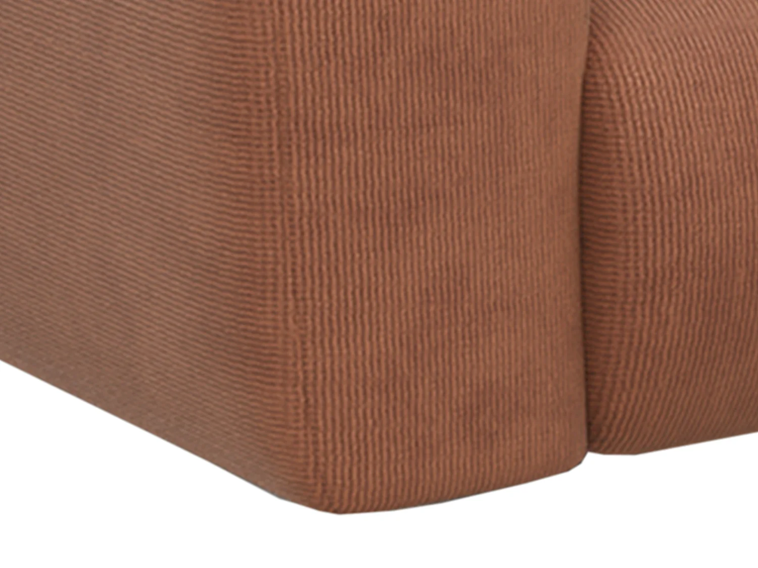 Grand canapé d'angle droit en velours côtelé fines côtes terracotta POGNI de Maison Céphy