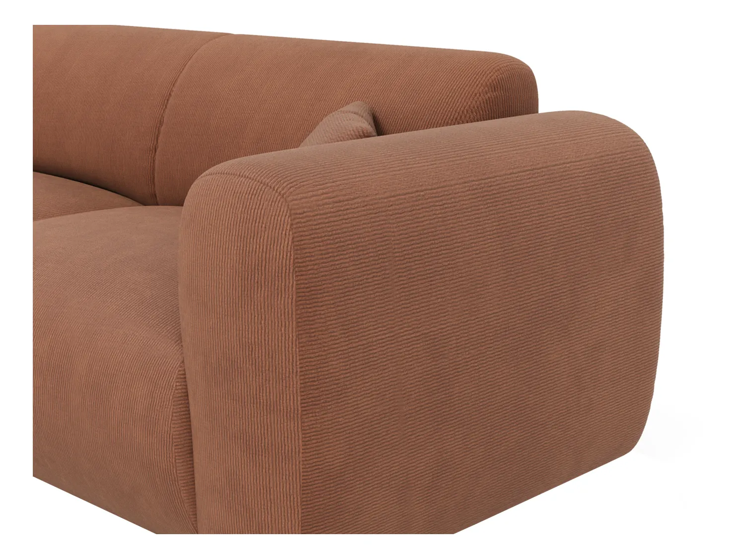 Grote hoekbank met hoek links van terracottakleurige stof met structuur POGNI van Maison Céphy