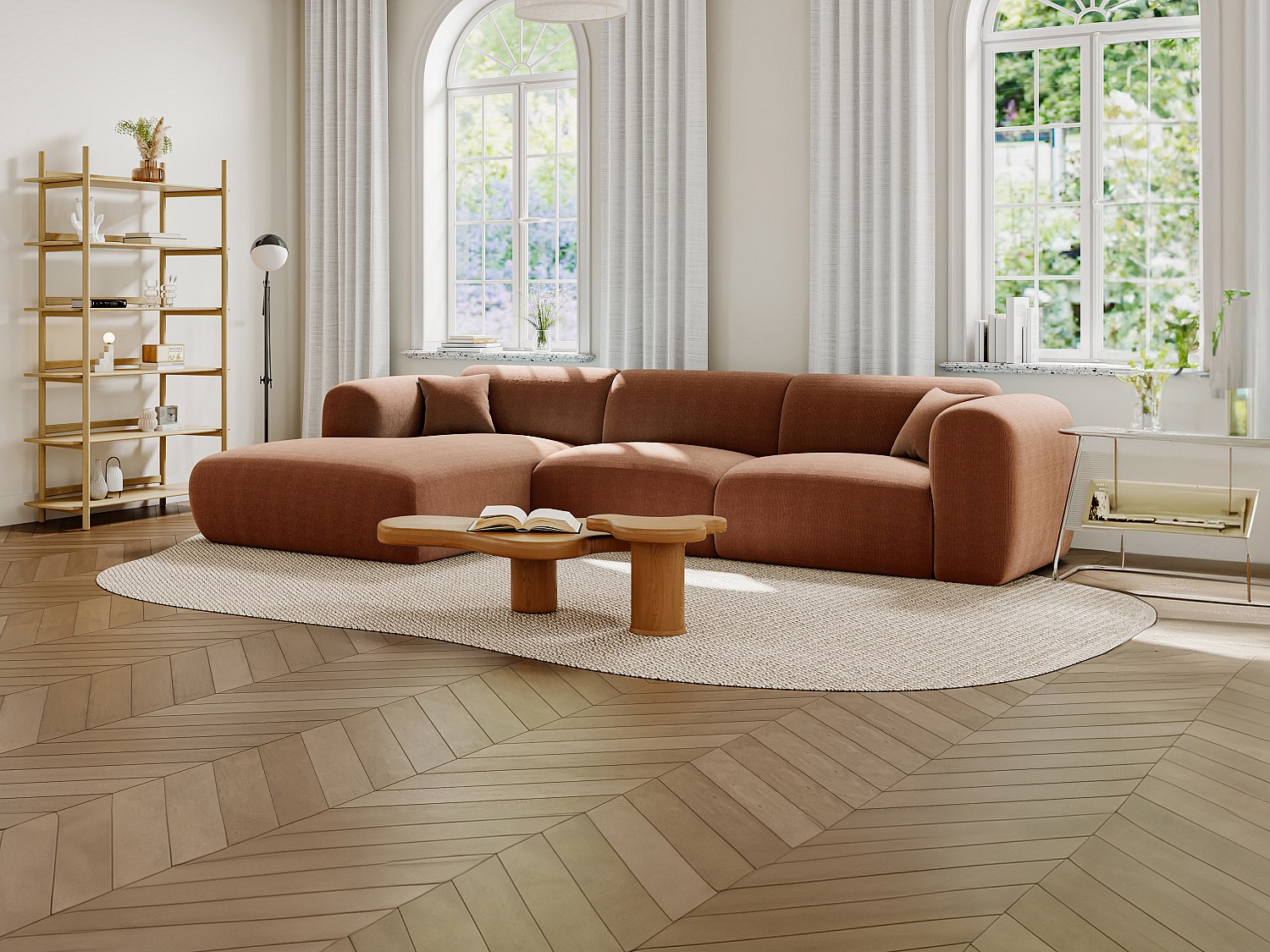 Vente-unique Großes Ecksofa - Ecke Links - Samt-Stoff - Terracotta - Pogni Von Maison Céphy