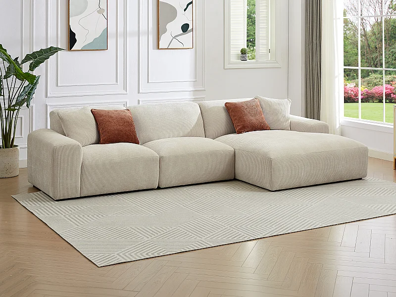 Großes Ecksofa - Ecke rechts - Cord - Beige - TIRONO von Maison Céphy