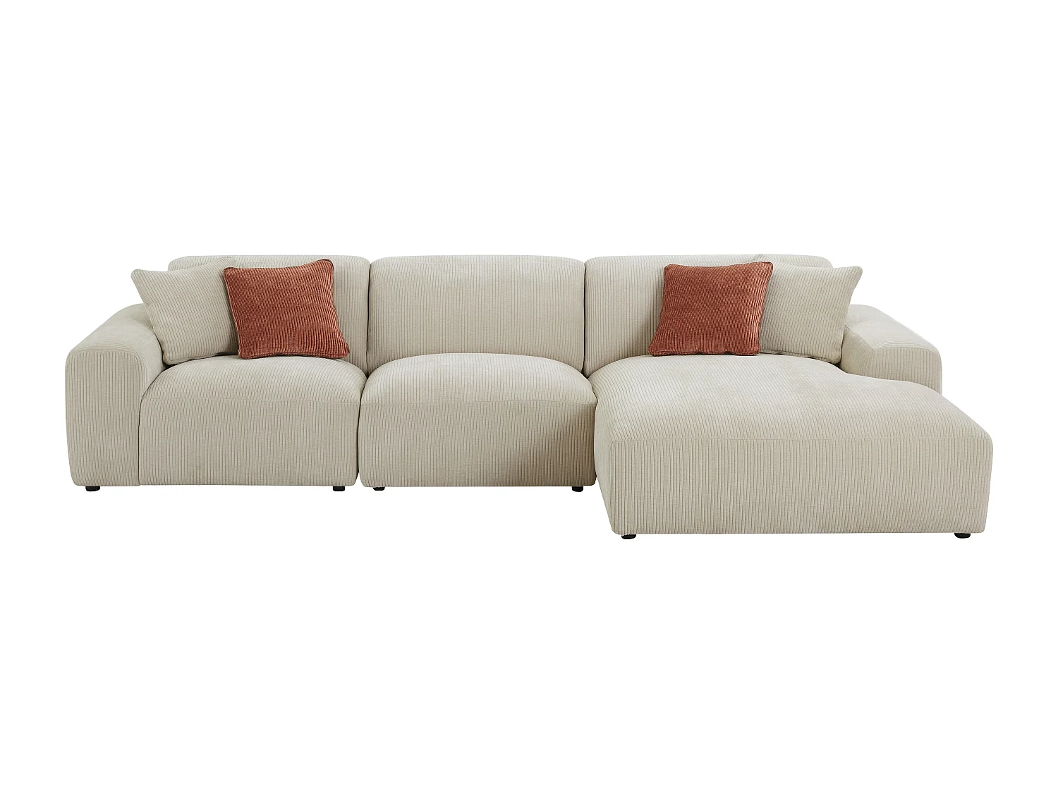 Grote hoekbank met hoek rechts van beige ribfluweel TIRONO van Maison Céphy