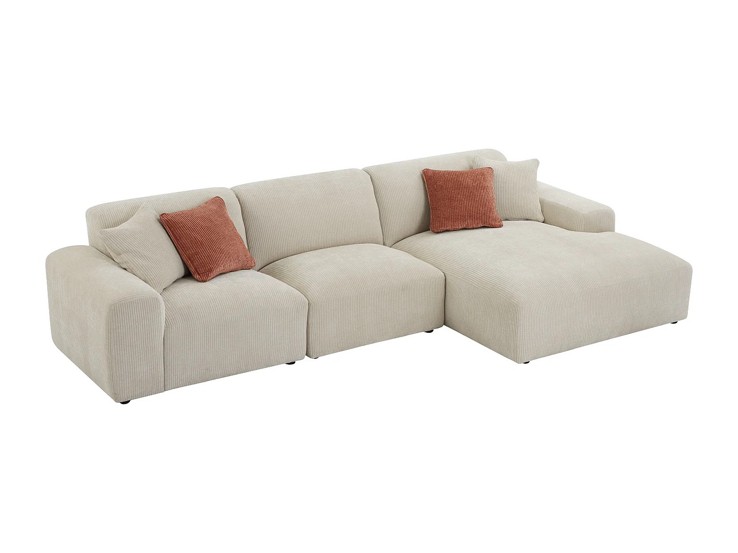 Grote hoekbank met hoek rechts van beige ribfluweel TIRONO van Maison Céphy