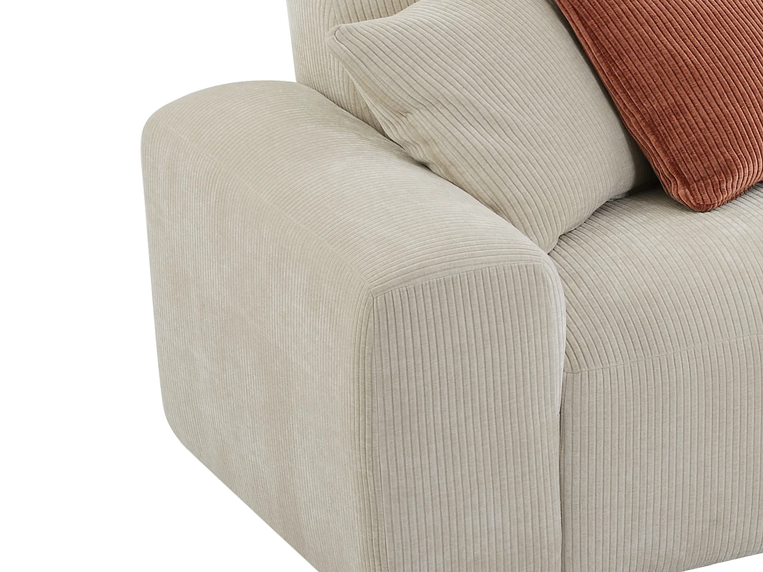 Grote hoekbank met hoek rechts van beige ribfluweel TIRONO van Maison Céphy