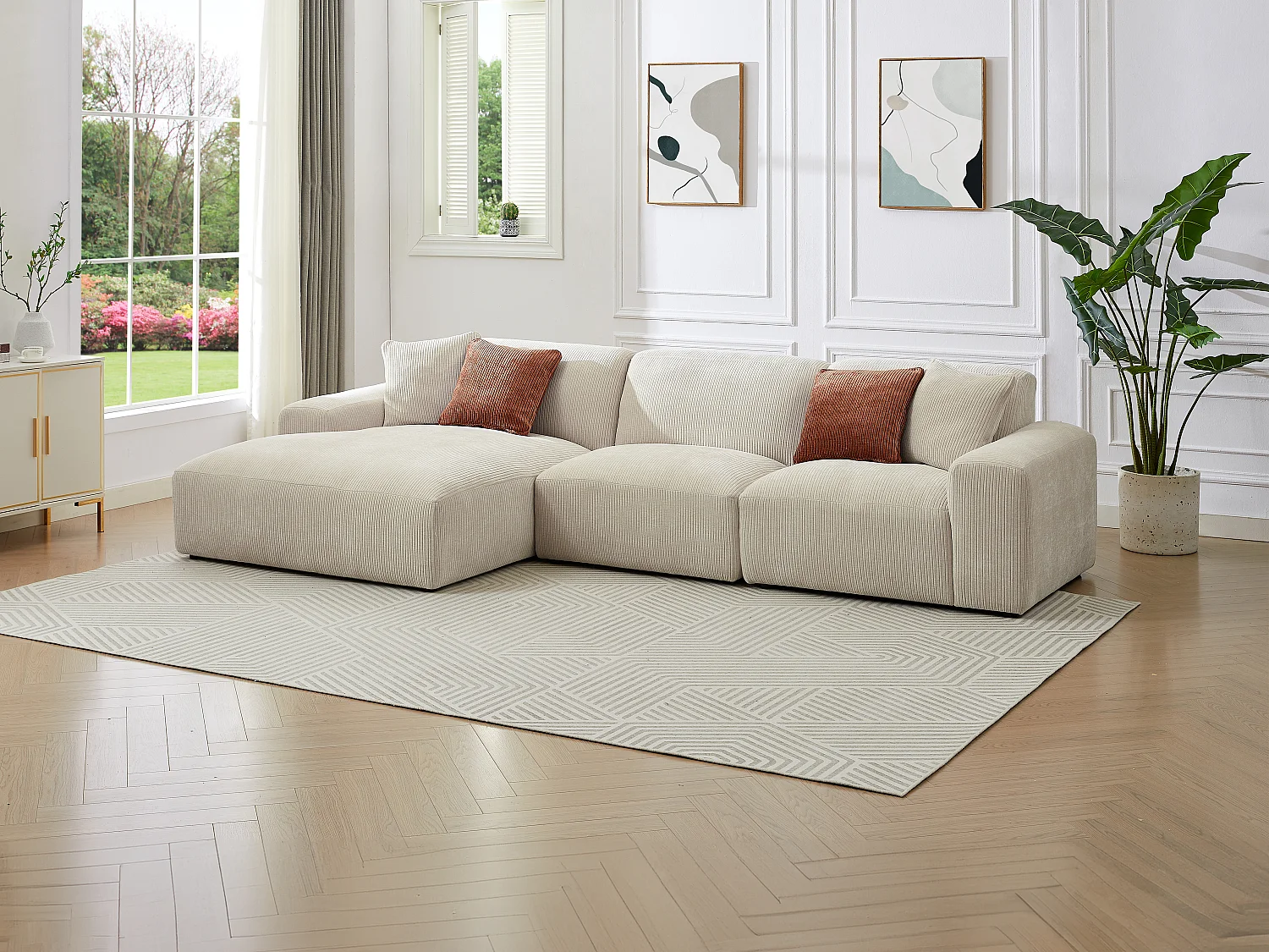 Großer Ecksofa - Ecke links - Cord - Beige - TIRONO von Maison Céphy