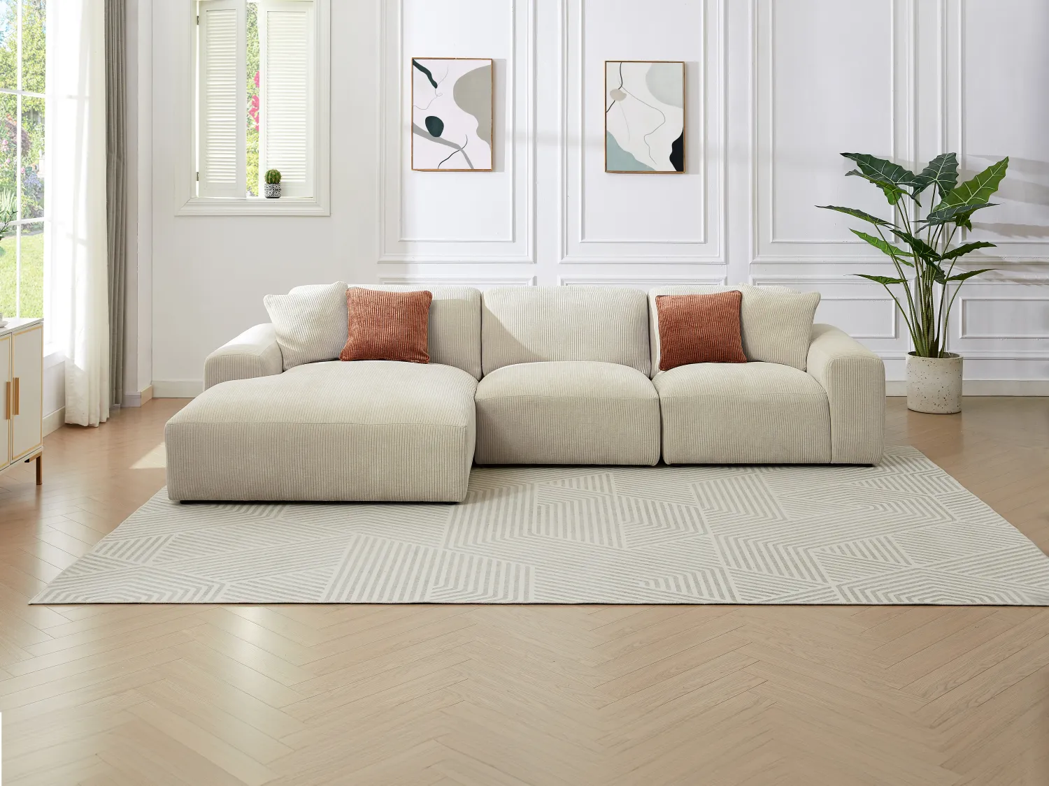 Großer Ecksofa - Ecke links - Cord - Beige - TIRONO von Maison Céphy