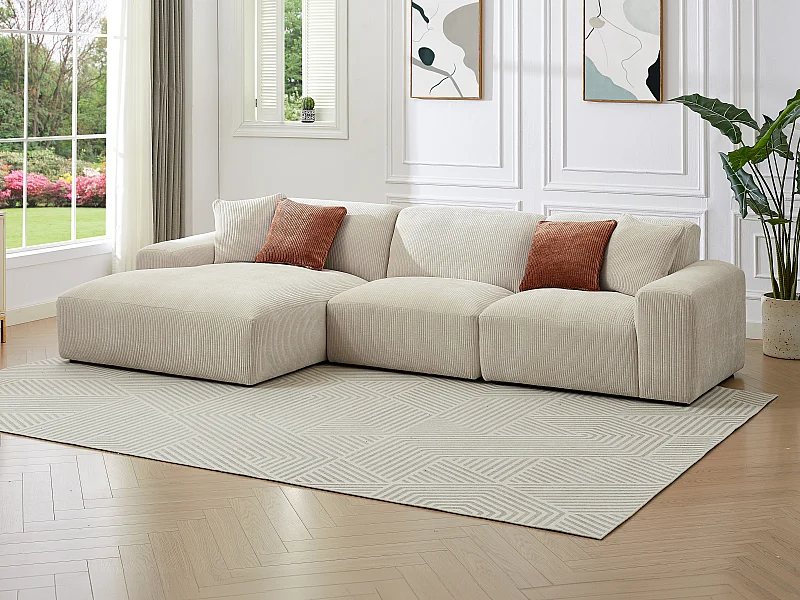 Stor sofa med venstre hjørnesofa i kordfløyelstoff i beige fløyel TIRONO