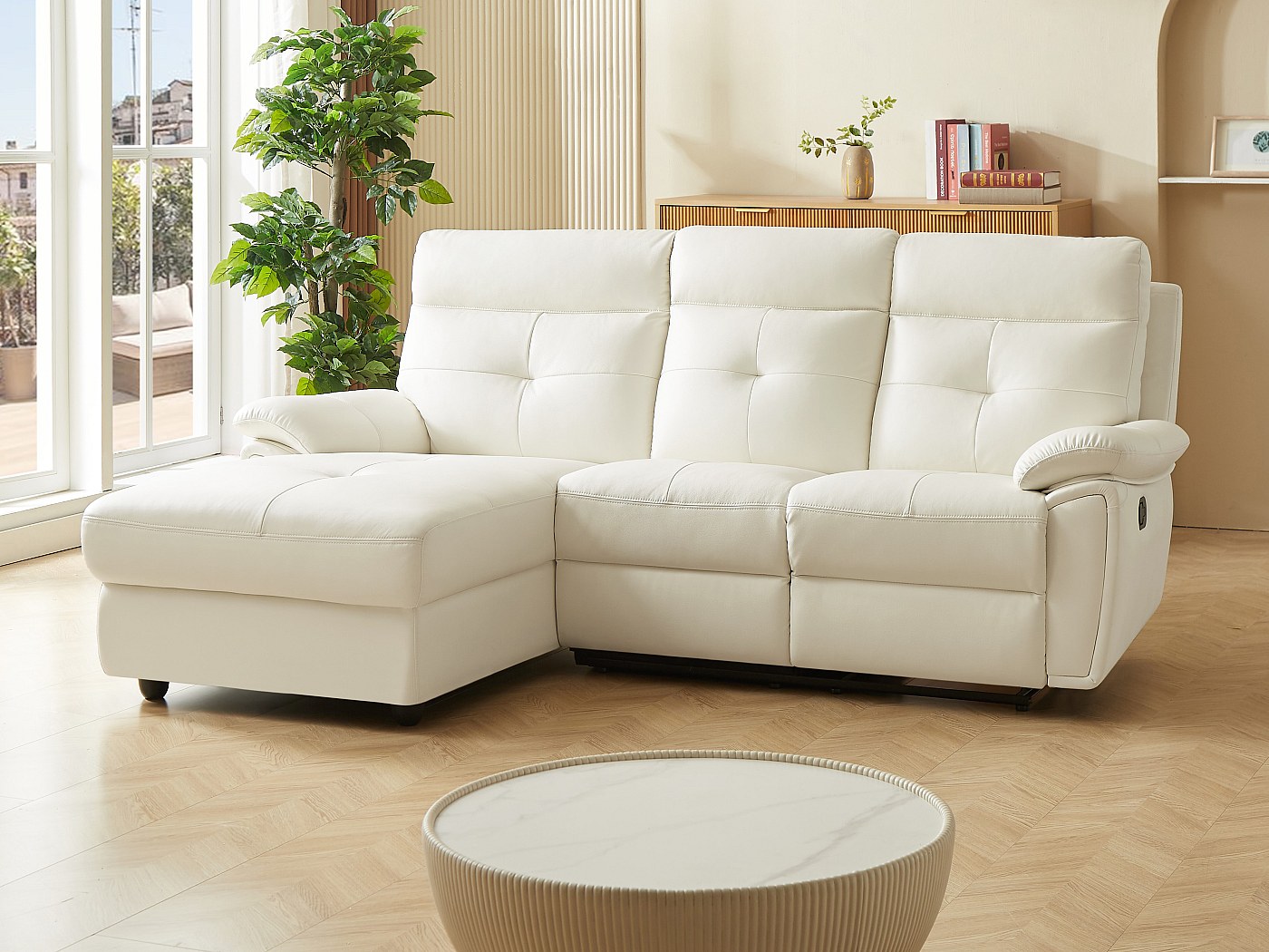 FAUTEUIL EN CUIR Couleur Ivoire Avec Son Repose Pieds EUR 100,00