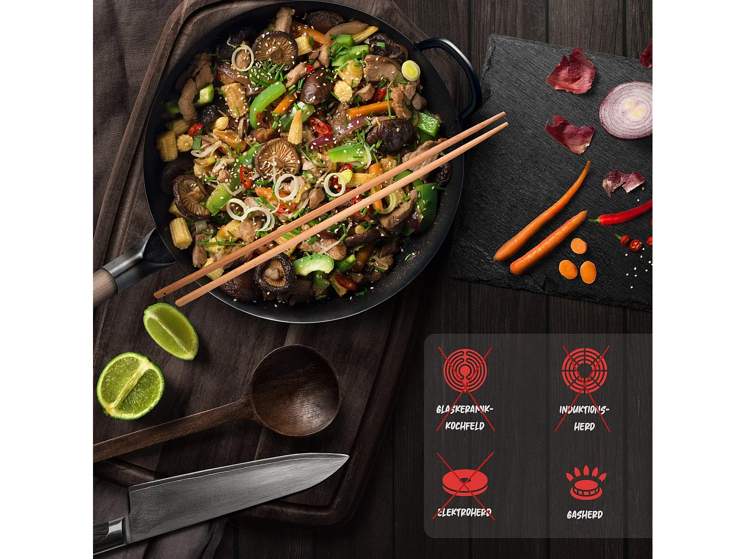 Flavemotion Wok + Wokring für Gasherd, Grill