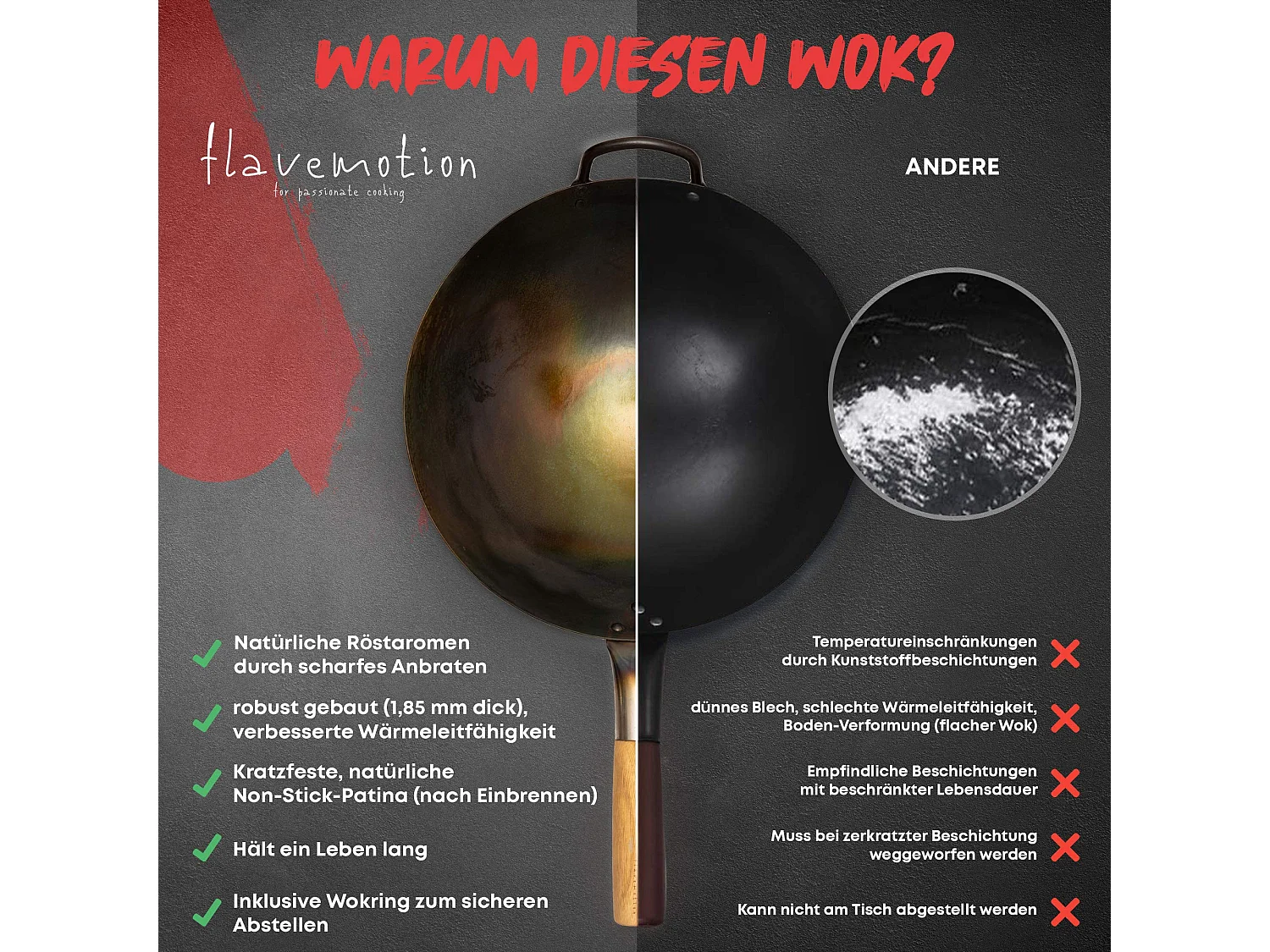 Flavemotion Wok + Wokring für Gasherd, Grill
