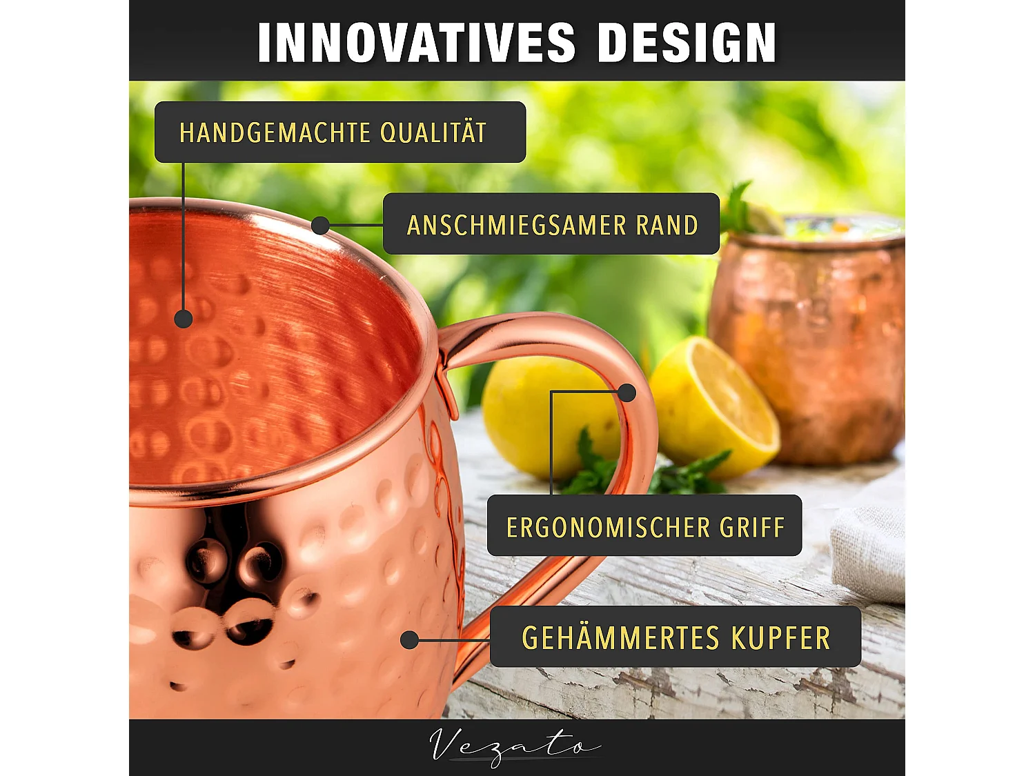 Vezato Moscow-Mule-Becher [500ml] – Gehämmerte