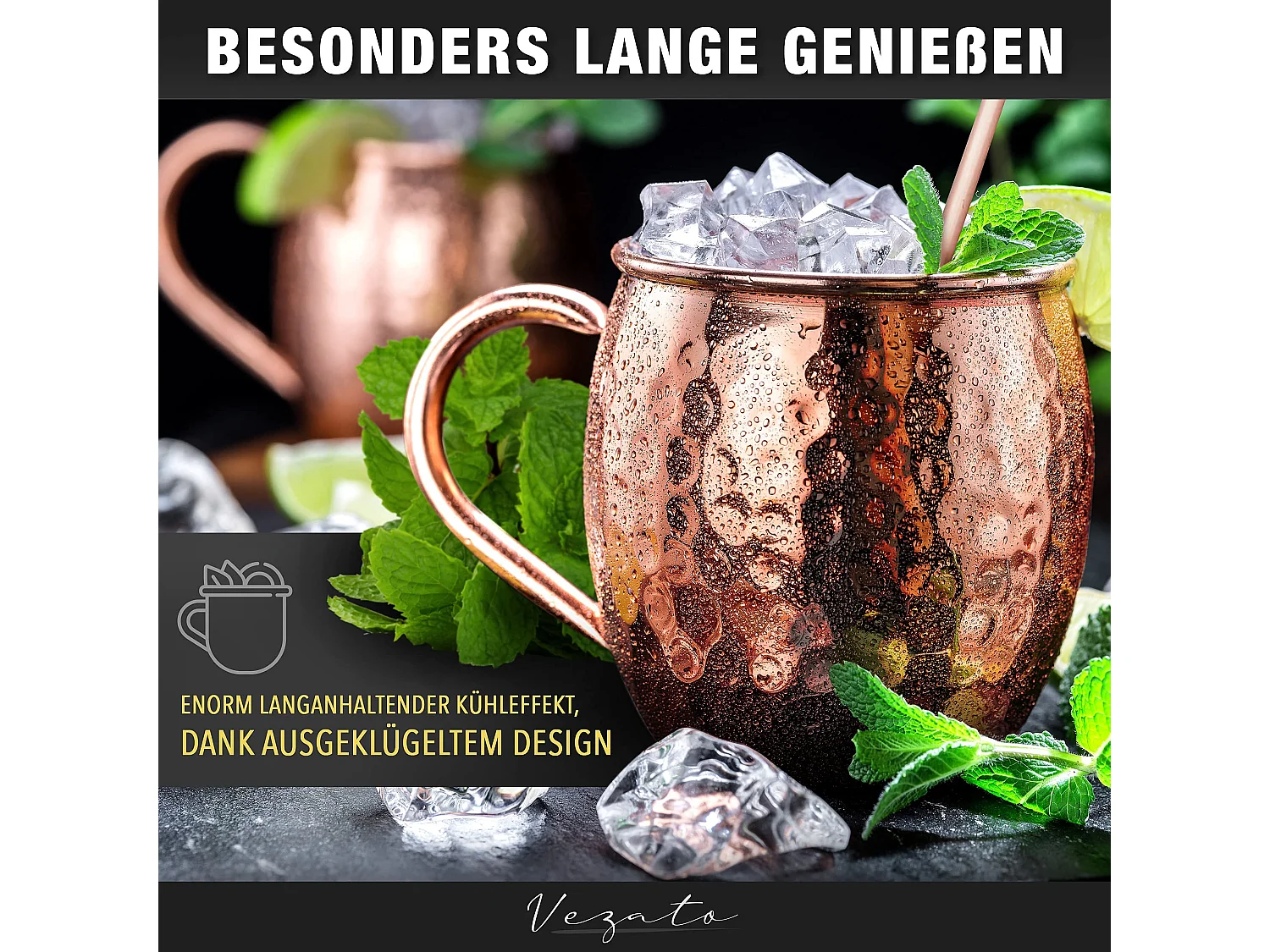 Vezato Moscow-Mule-Becher [500ml] – Gehämmerte