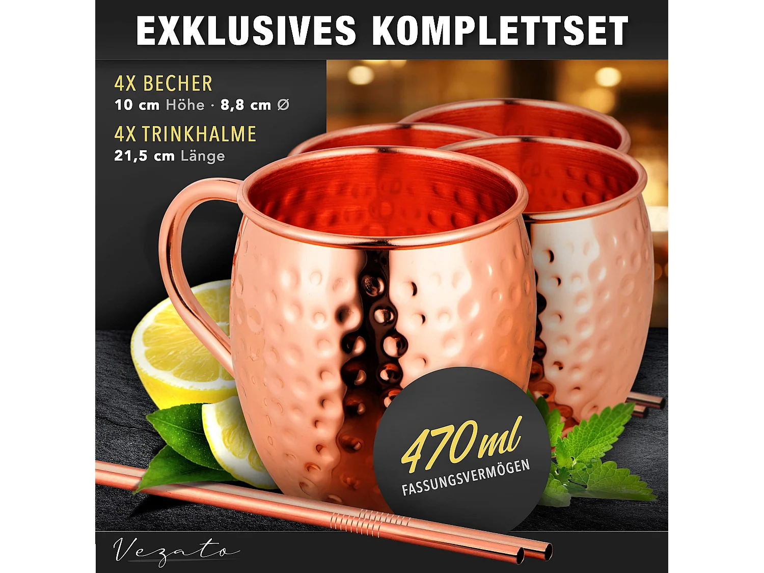 Vezato Moscow-Mule-Becher [500ml] – Gehämmerte