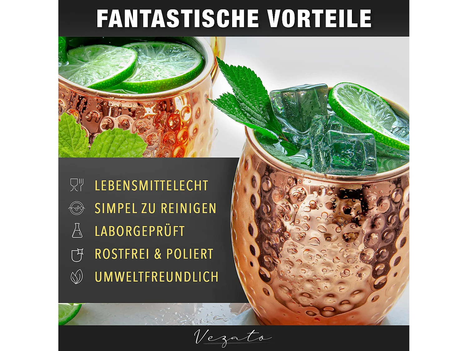 Vezato Moscow-Mule-Becher [500ml] – Gehämmerte