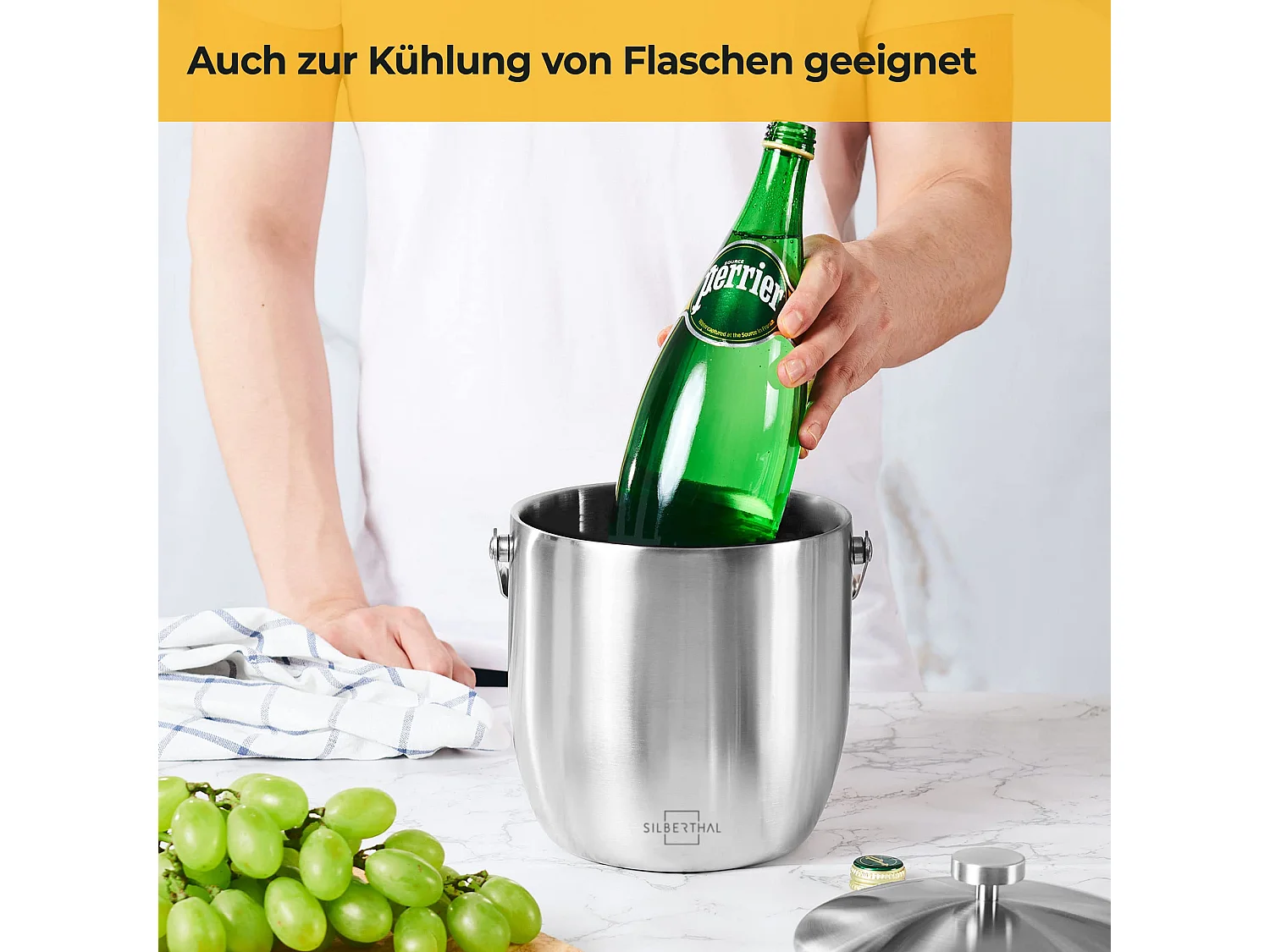 SILBERTHAL Großer Eiseimer 3L mit Deckel und Zange