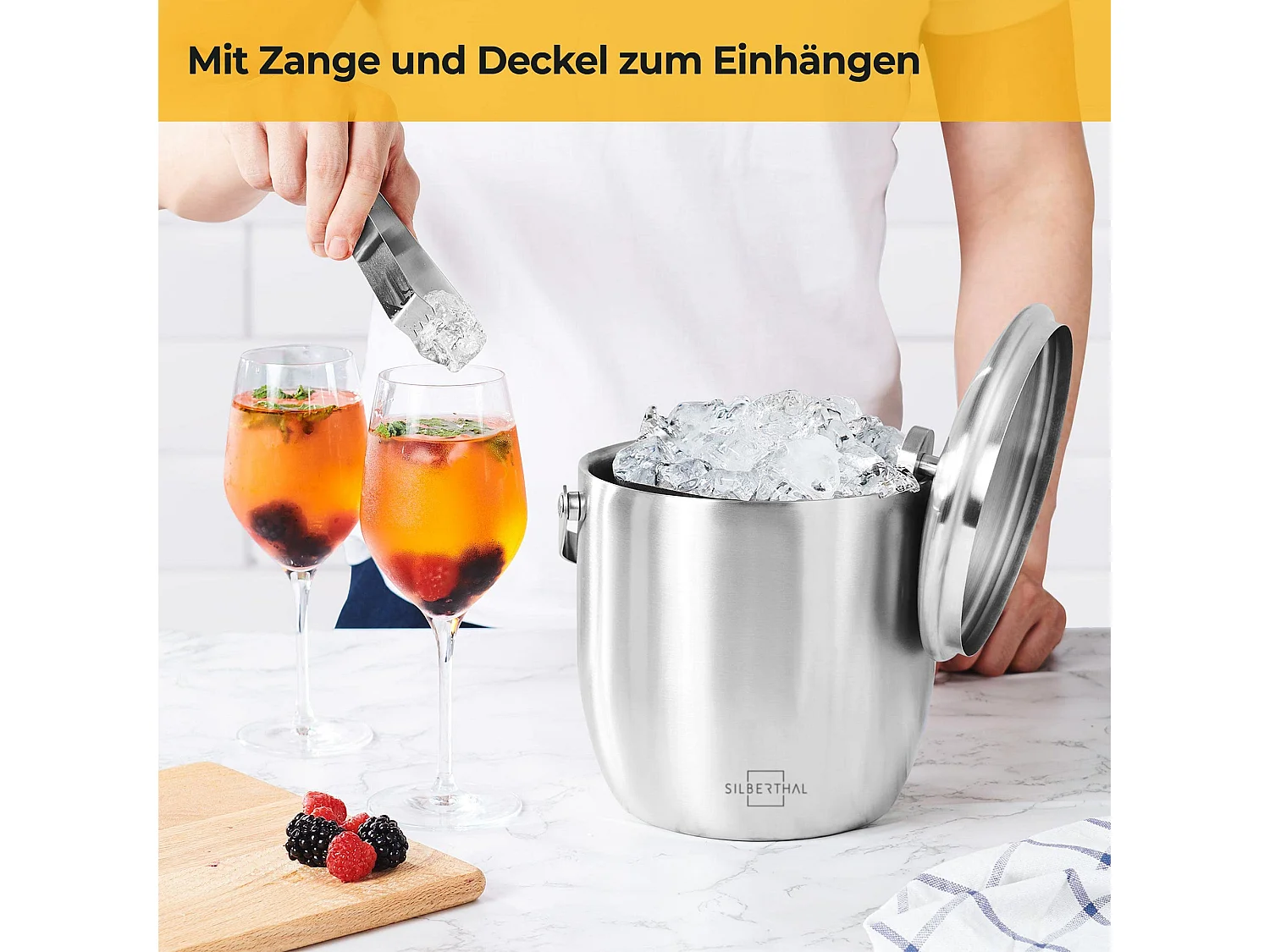 SILBERTHAL Großer Eiseimer 3L mit Deckel und Zange