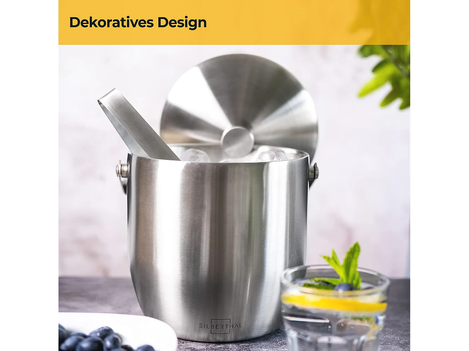 SILBERTHAL Großer Eiseimer 3L mit Deckel und Zange