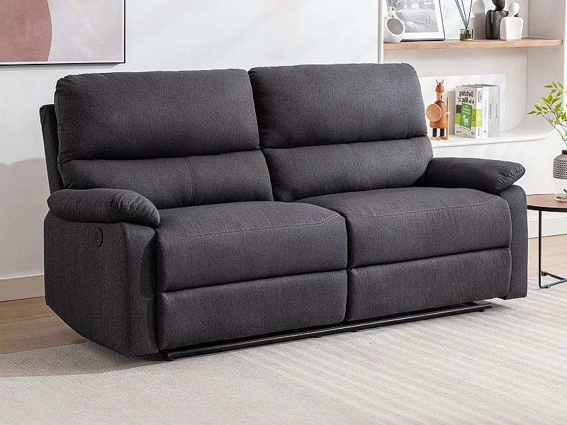 Canapé 3 places relax électrique en tissu gris anthracite LUNANO