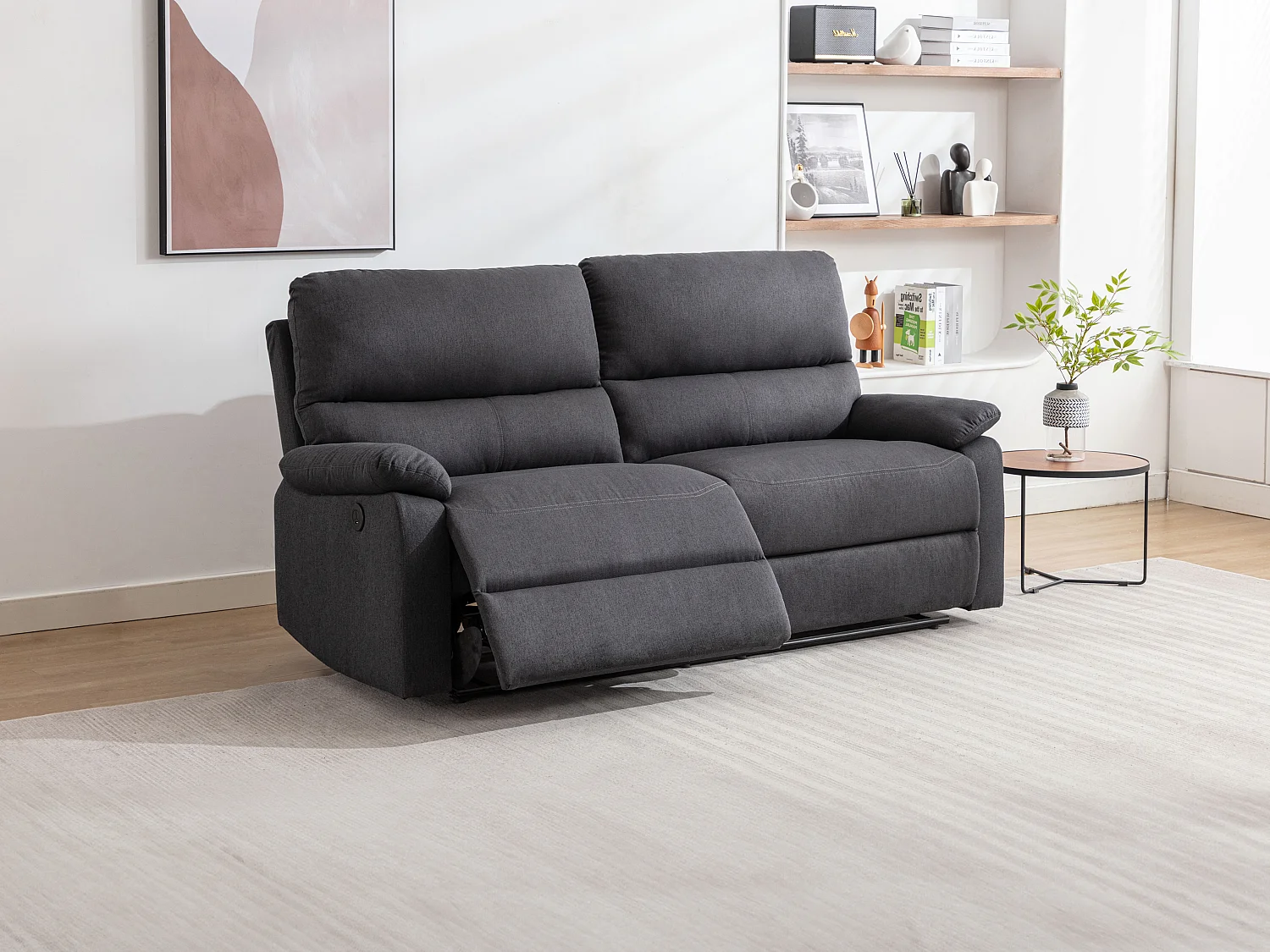 Relaxsofa elektrisch 3-Sitzer - Stoff - Anthrazit - LUNANO