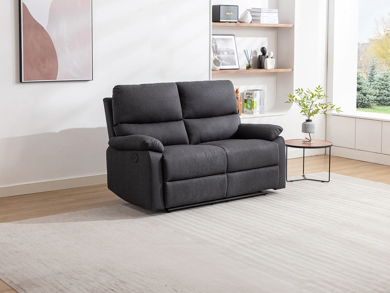 2-sits soffa med elektrisk relaxfunktion i antracitgrått tyg LUNANO