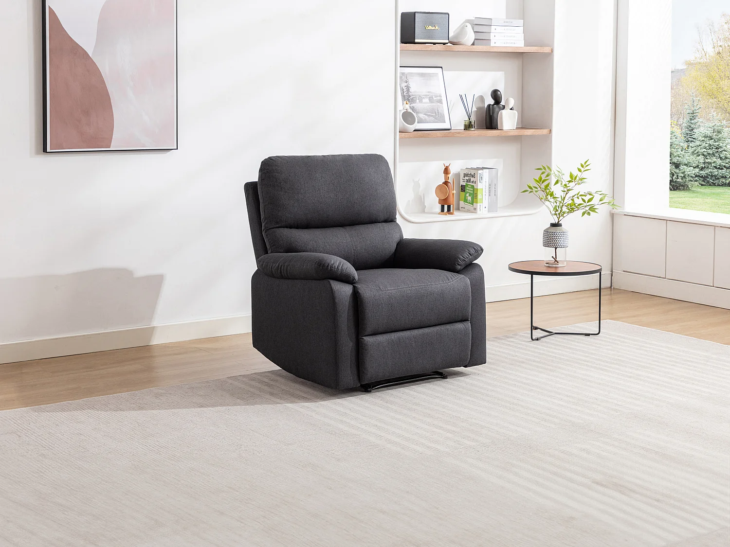 Elektrische relaxfauteuil van donkergrijze stof LUNANO