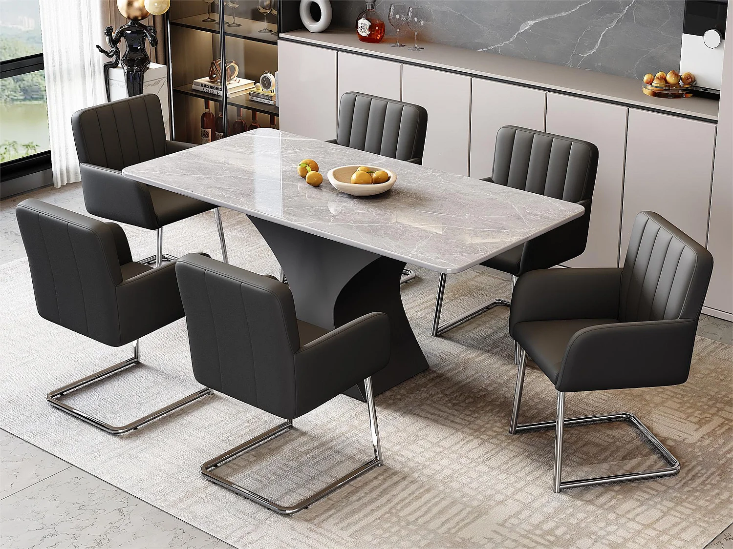 Set di 6 sedie cantilever imbottite in ecopelle - nere