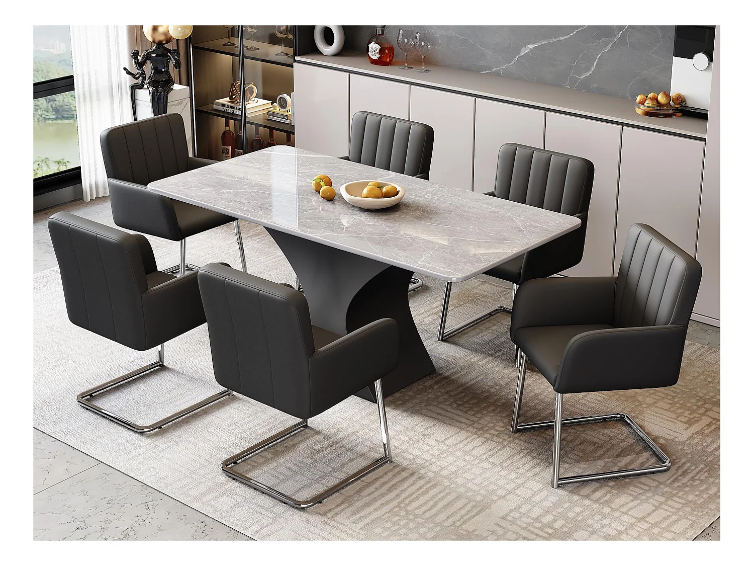 Lot de 6 Chaises cantilever rembourrées en similicuir - Noir
