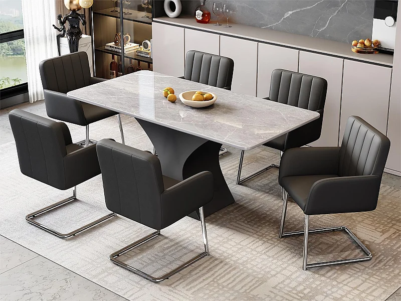 Lot de 6 Chaises cantilever rembourrées en similicuir - Noir