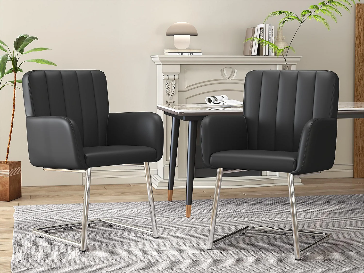 Set di 2 sedie cantilever imbottite in ecopelle - nere