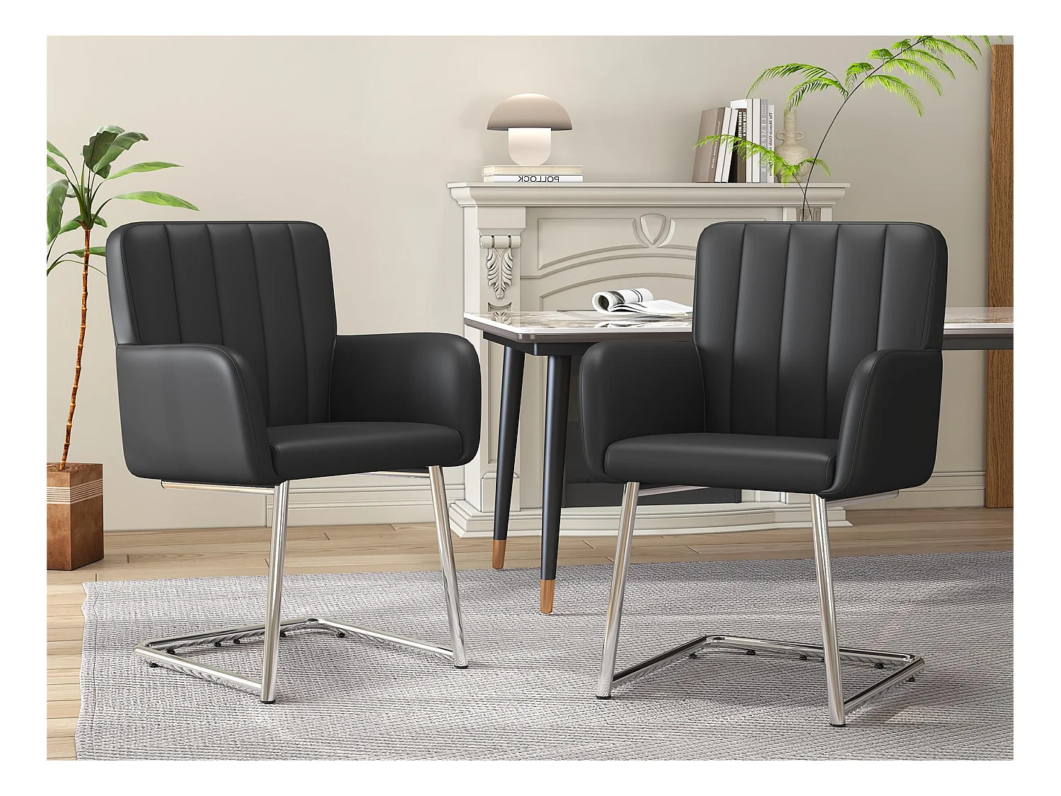 Lot de 2 Chaises cantilever rembourrées en similicuir - Noir