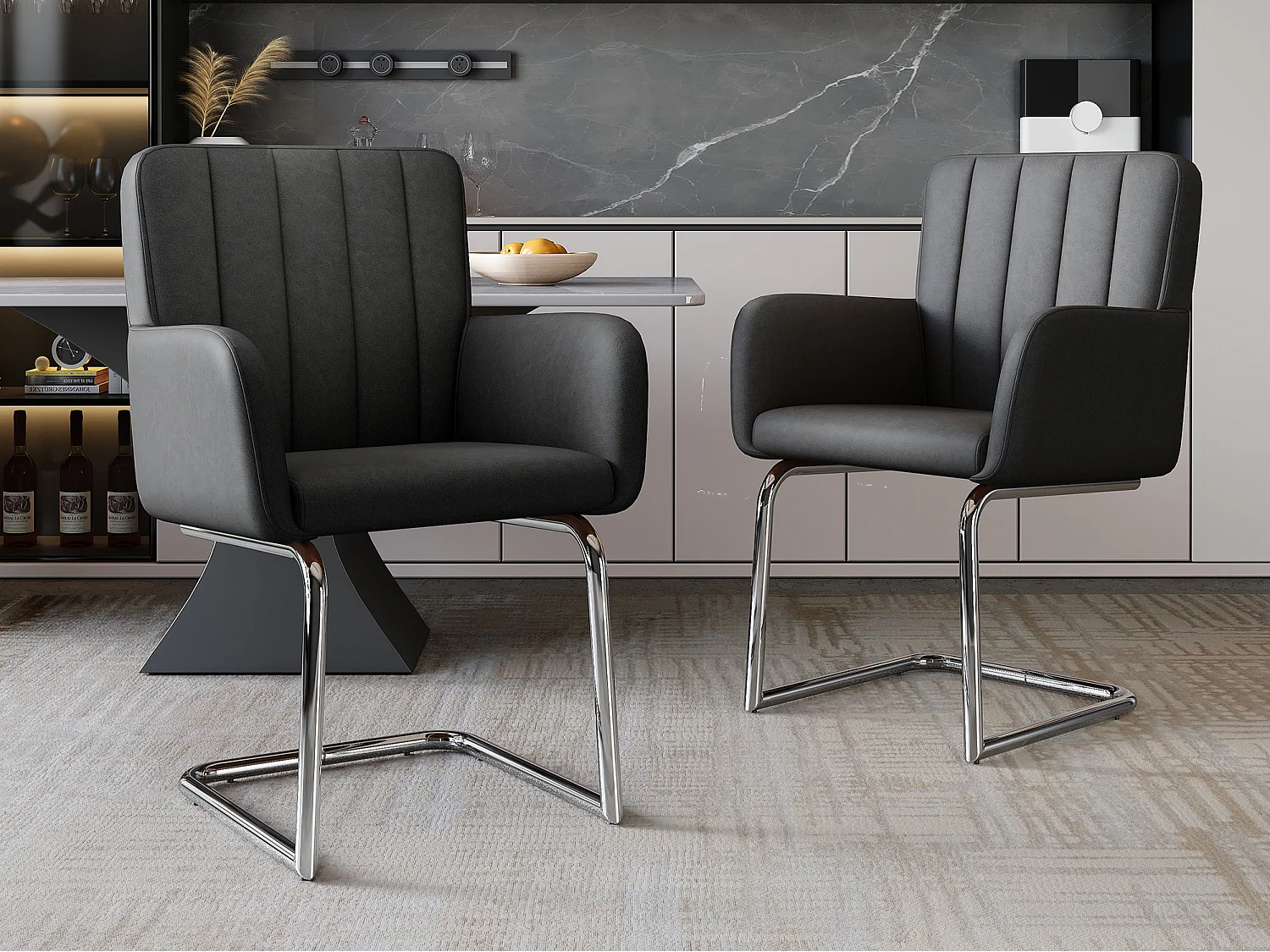 Lot de 2 Chaises cantilever rembourrées en similicuir - Noir