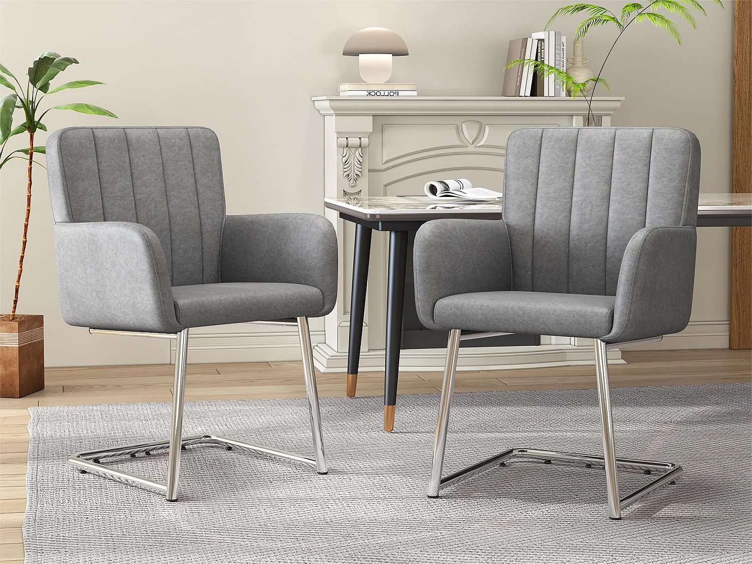 Set van 2 sledestoelen bekleed met kunstleer - Grijs