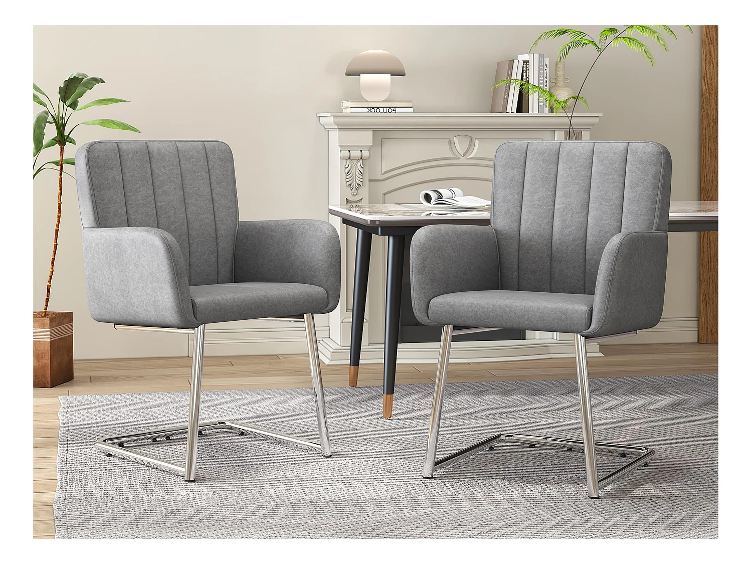 Lot de 2 Chaises cantilever rembourrées en similicuir - Gris