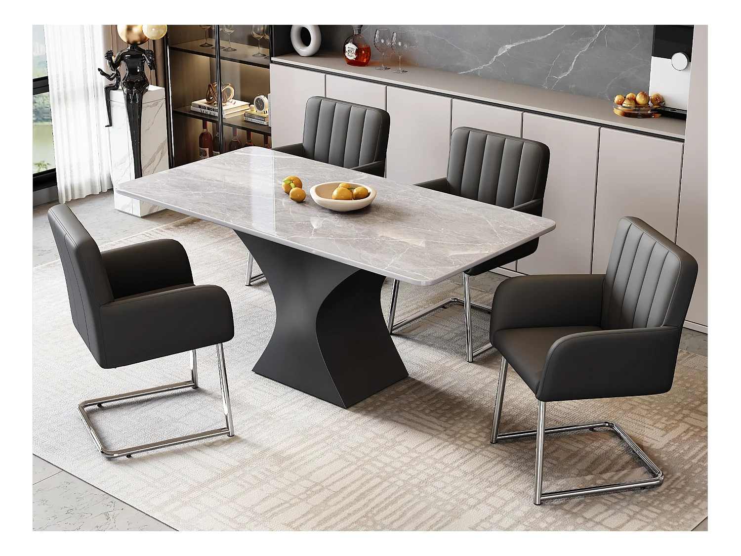 Lot de 4 Chaises cantilever rembourrées en similicuir - Noir