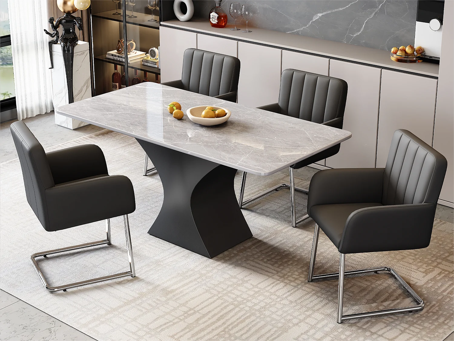 Set van 4 met kunstleer beklede sledestoelen - Zwart