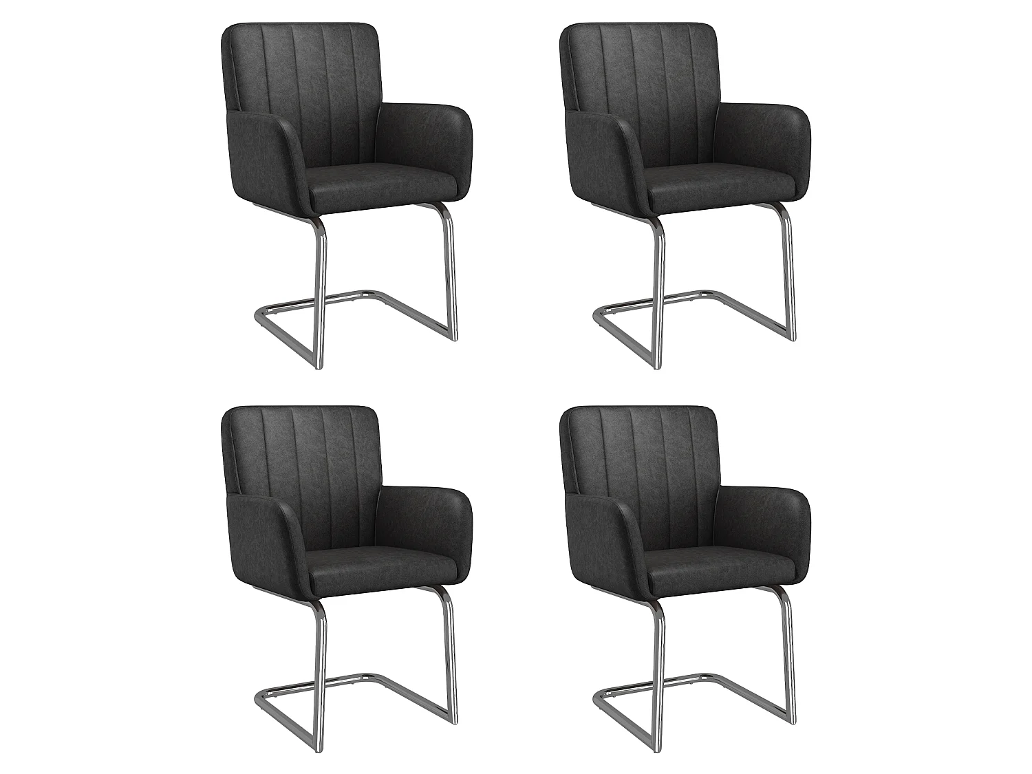 Set van 4 met kunstleer beklede sledestoelen - Zwart