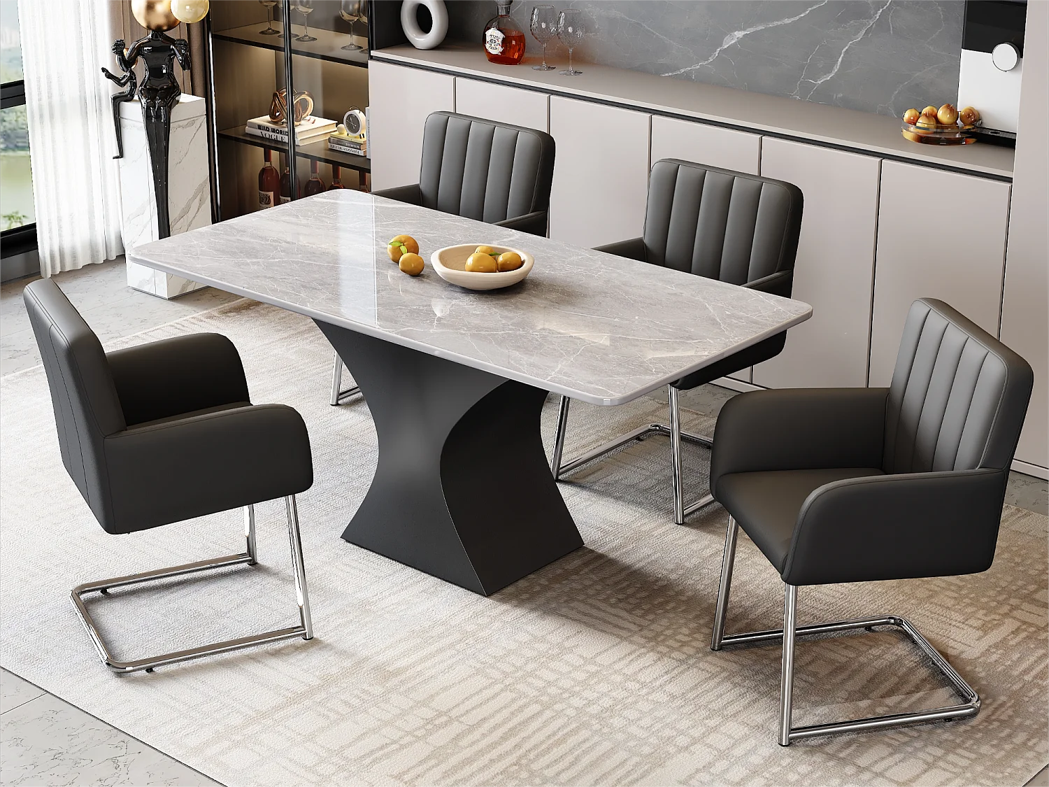 Set di 4 sedie cantilever imbottite in ecopelle - nere