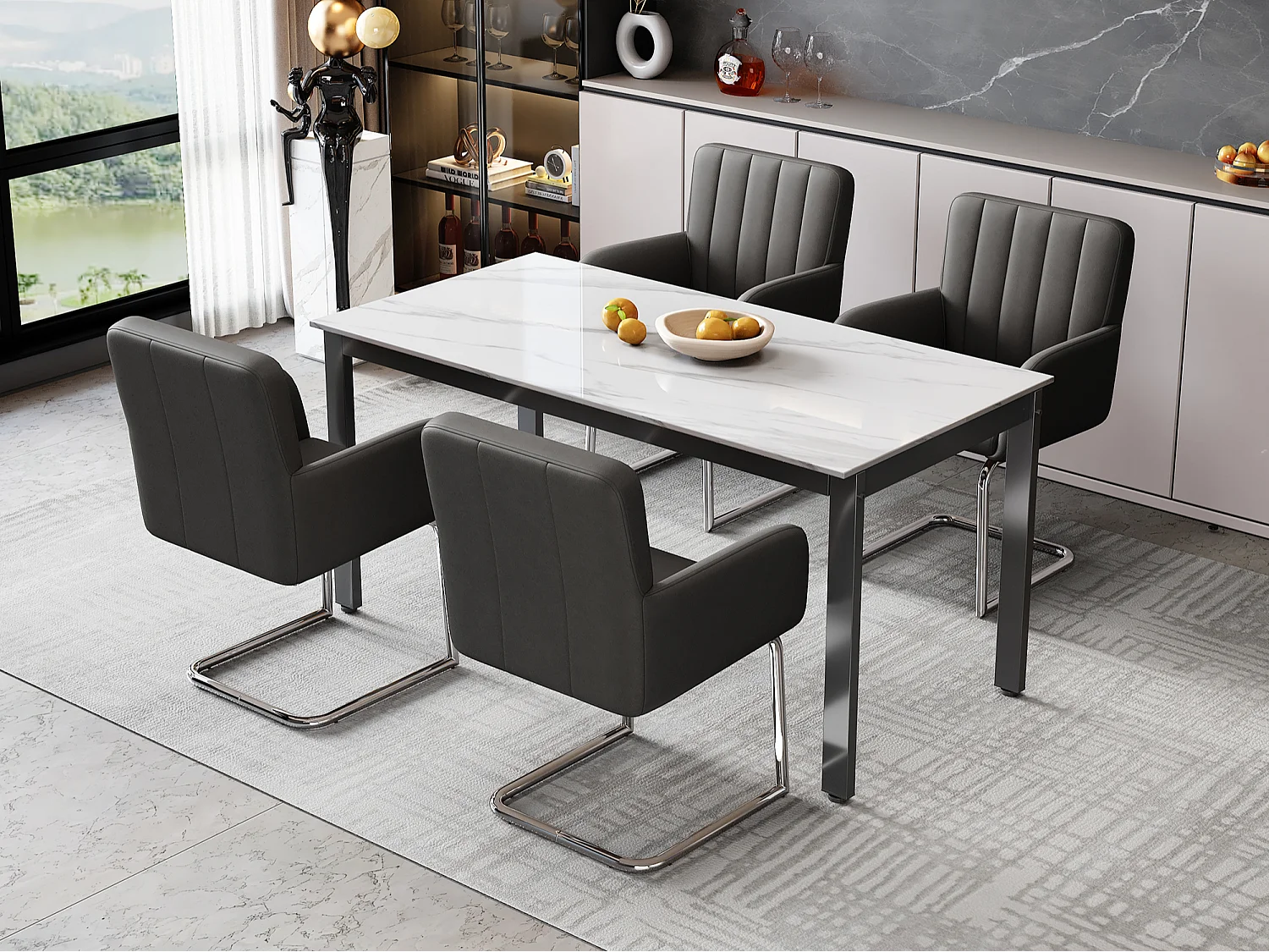 Set van 4 met kunstleer beklede sledestoelen - Zwart