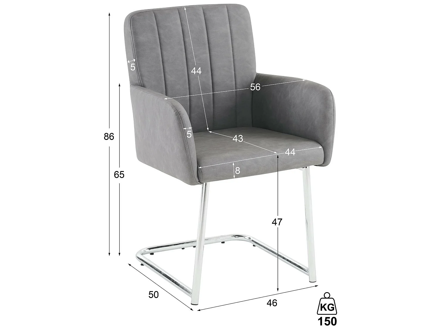 Lot de 6 Chaises cantilever rembourrées en similicuir - Gris