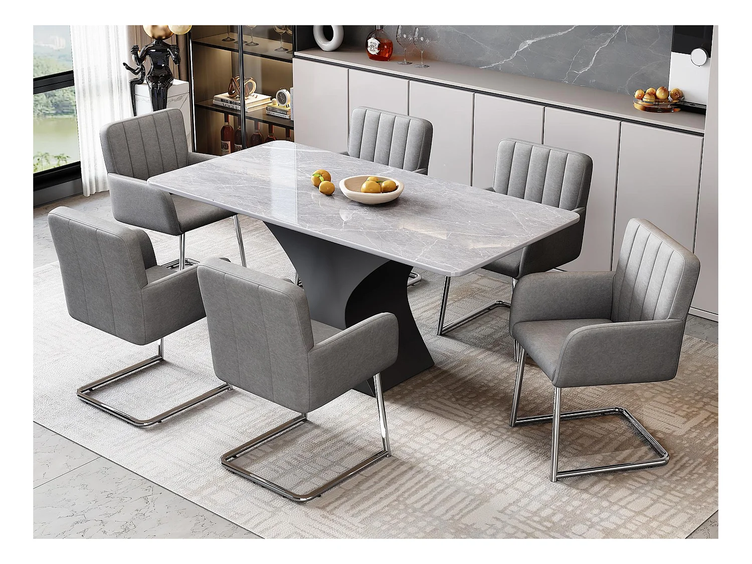 Lot de 6 Chaises cantilever rembourrées en similicuir - Gris