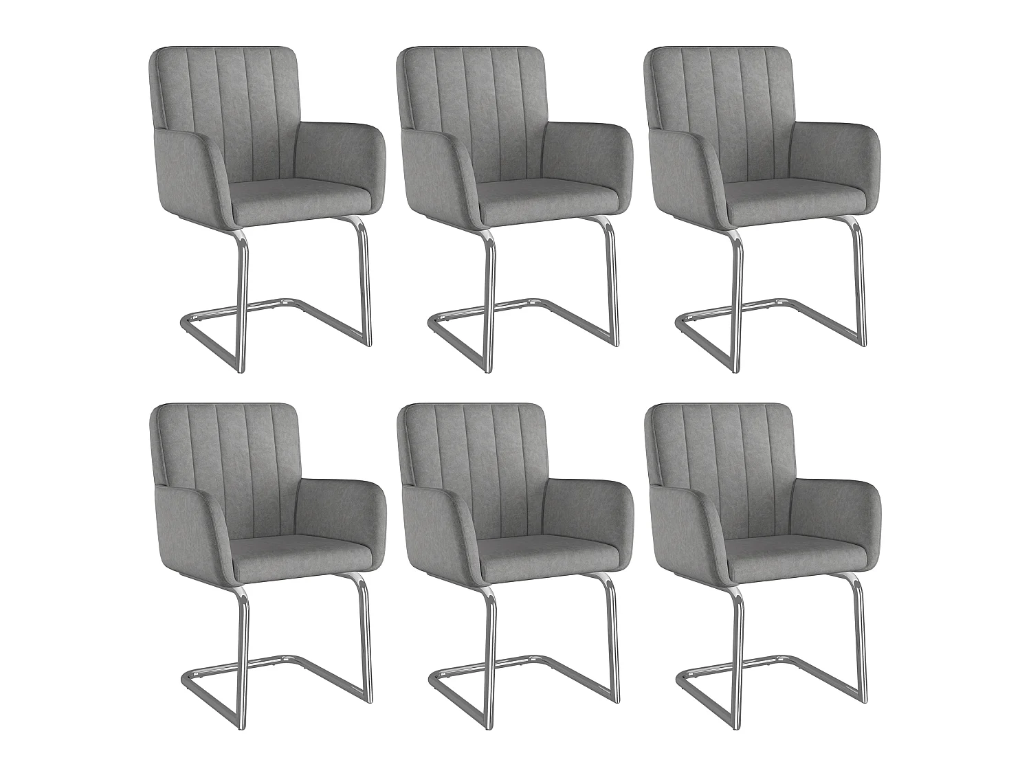 Set van 6 met kunstleer beklede sledestoelen - grijs