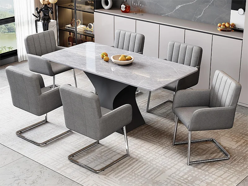 Lot de 6 Chaises cantilever rembourrées en similicuir - Gris