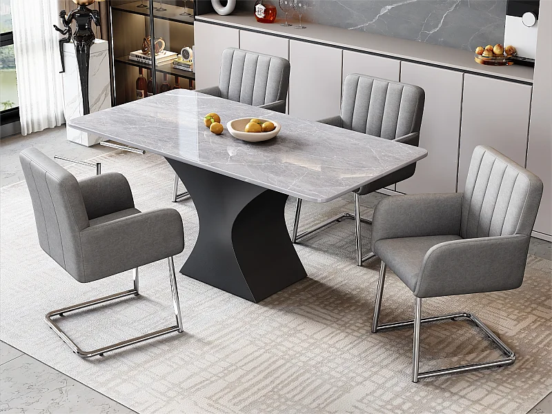 Set di 4 sedie cantilever rivestite in ecopelle - Grigio