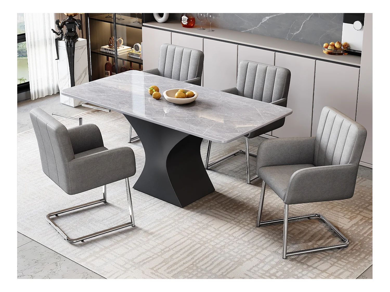 Conjunto de 4 sillas cantilever tapizadas en piel sintética - Gris