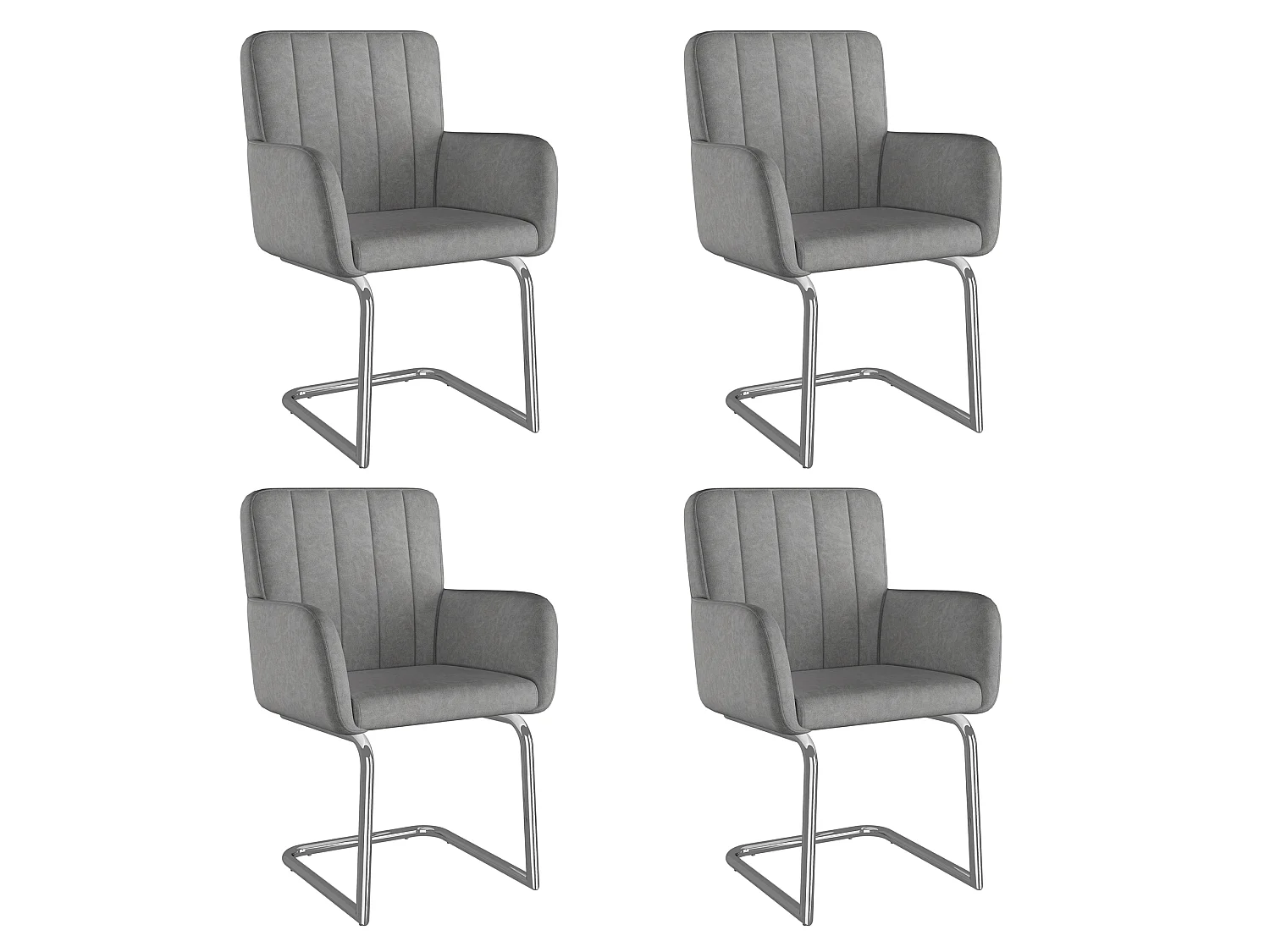Lot de 4 Chaises cantilever rembourrées en similicuir - Gris