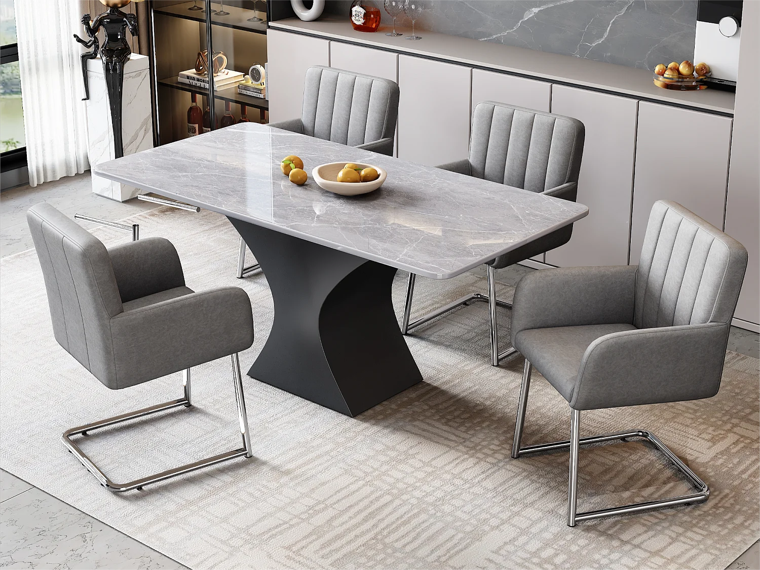 Conjunto de 4 cadeiras cantilever estofadas em pele sintética - cinzento