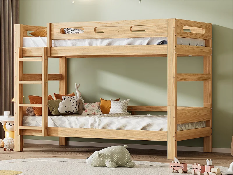 Lit superposé 90x200cm en pin massif - divisible en 2 lits simples - Naturel