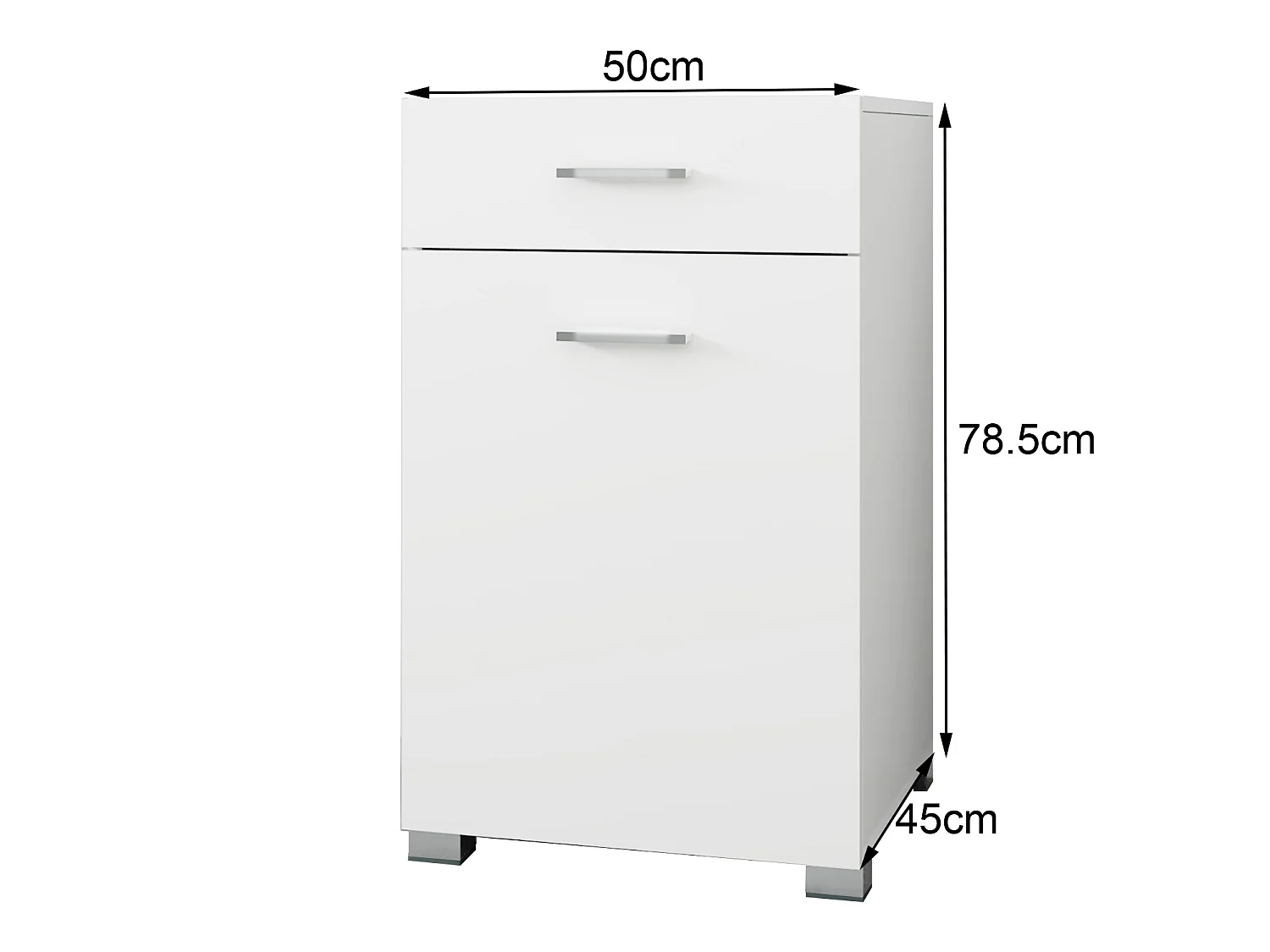 ML-Design Meuble Bas de Salle de Bain, Blanc, 50 x 78,5 x 45 cm,  avec 1 Tiroir et 1 Panier à Linge, MDF Mélaminé