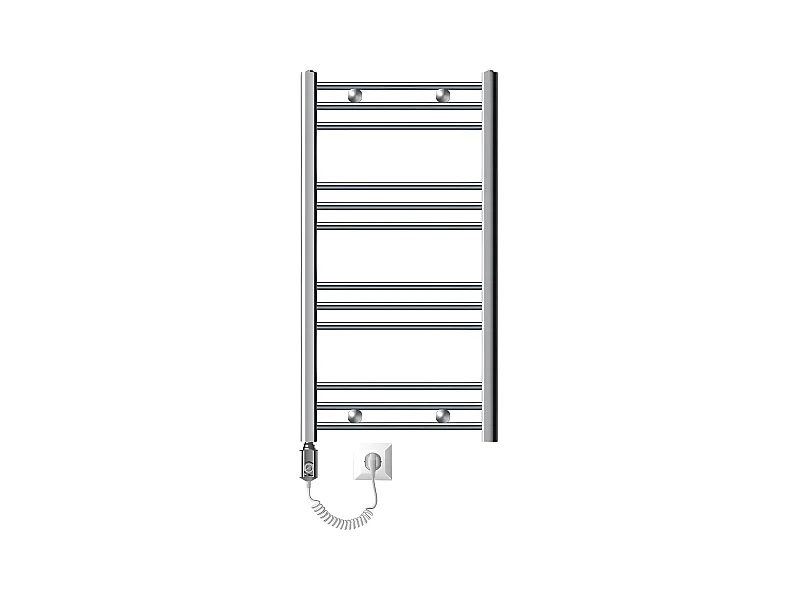 Radiateur électrique pour salle de bain Sahara 500x800 mm chromé raccord latéral courbé &amp; thermoplongeur 300W