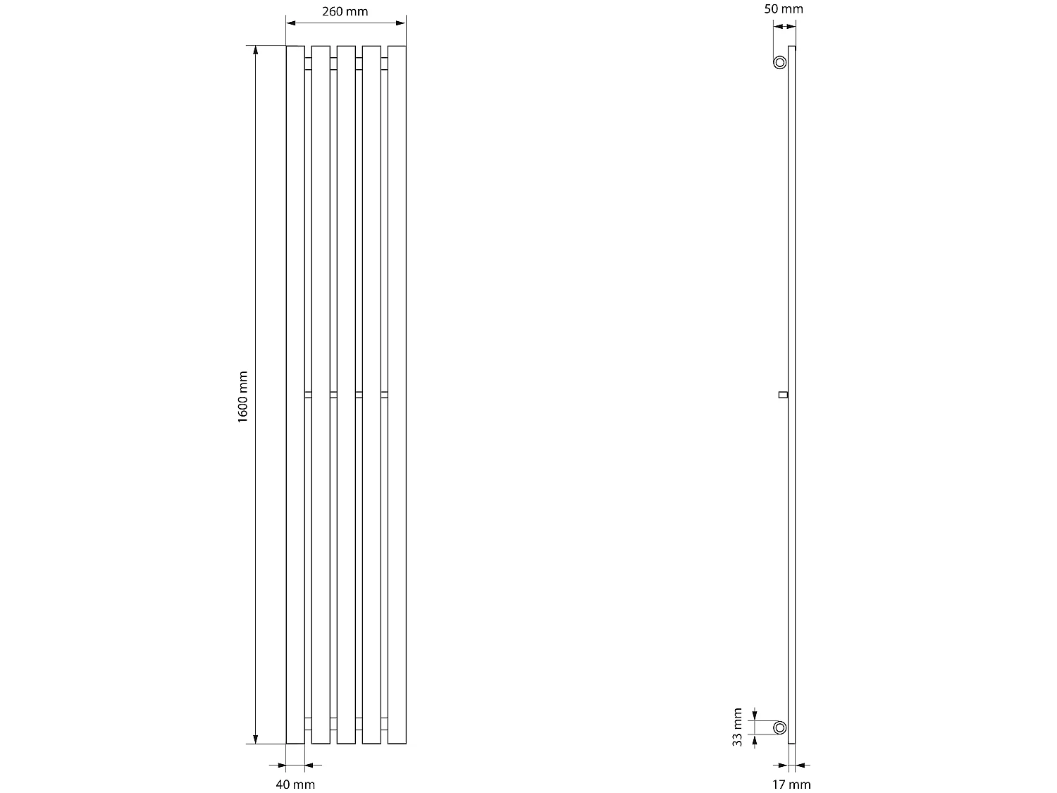 ECD Germany Radiador de panel de diseño Conexión central Stella 260 x 1600 mm Blanco