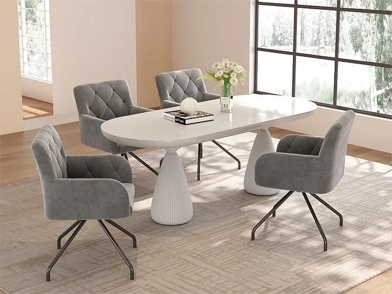 Set van 4 fluwelen gestoffeerde stoelen met metalen poten - lichtgrijs